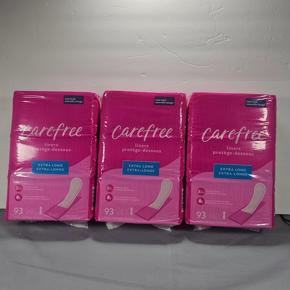 Carefree 3 x 93 Count Extra Long Panty Liners Unscented New Sealed Pkg